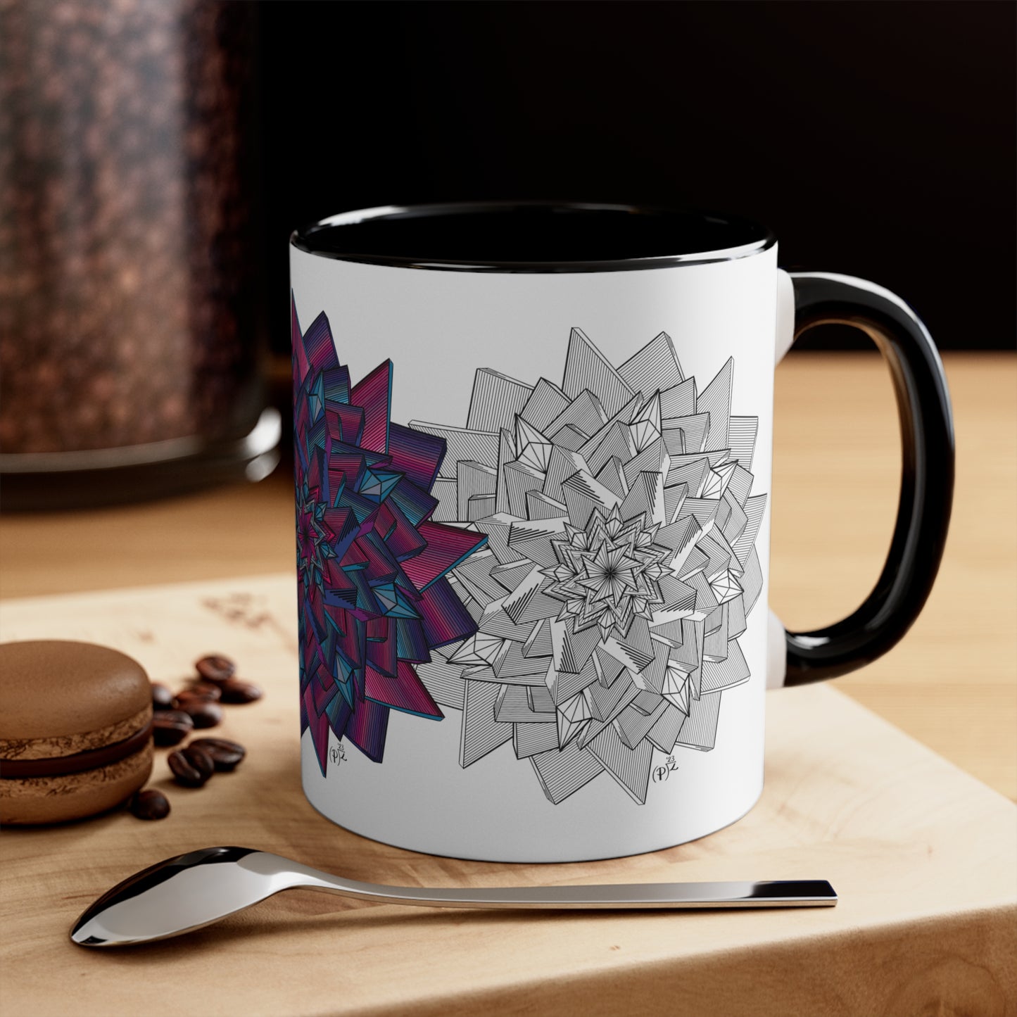 Minimalist Unique Mandala Art Accent Coffee Mug, 11oz