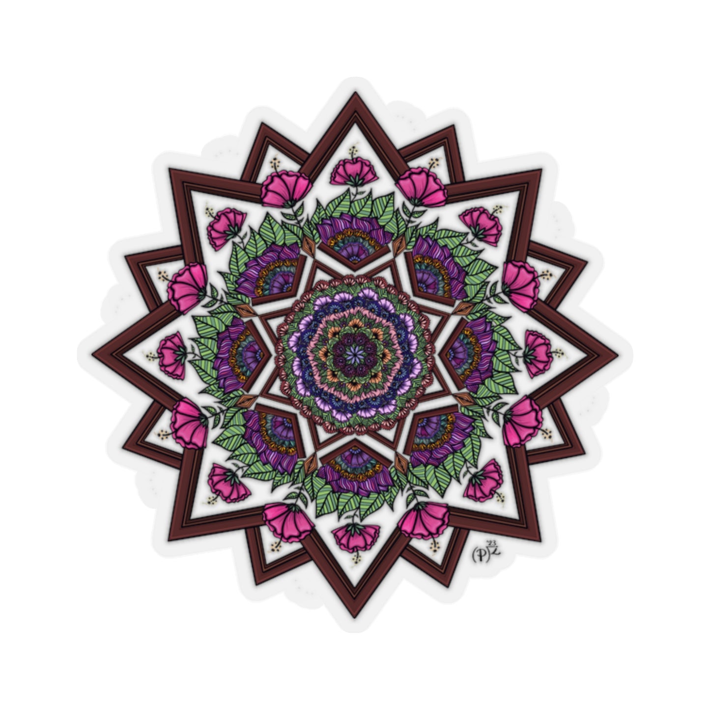 Floral and Wood Original Mandala Art Kiss-Cut Stickers