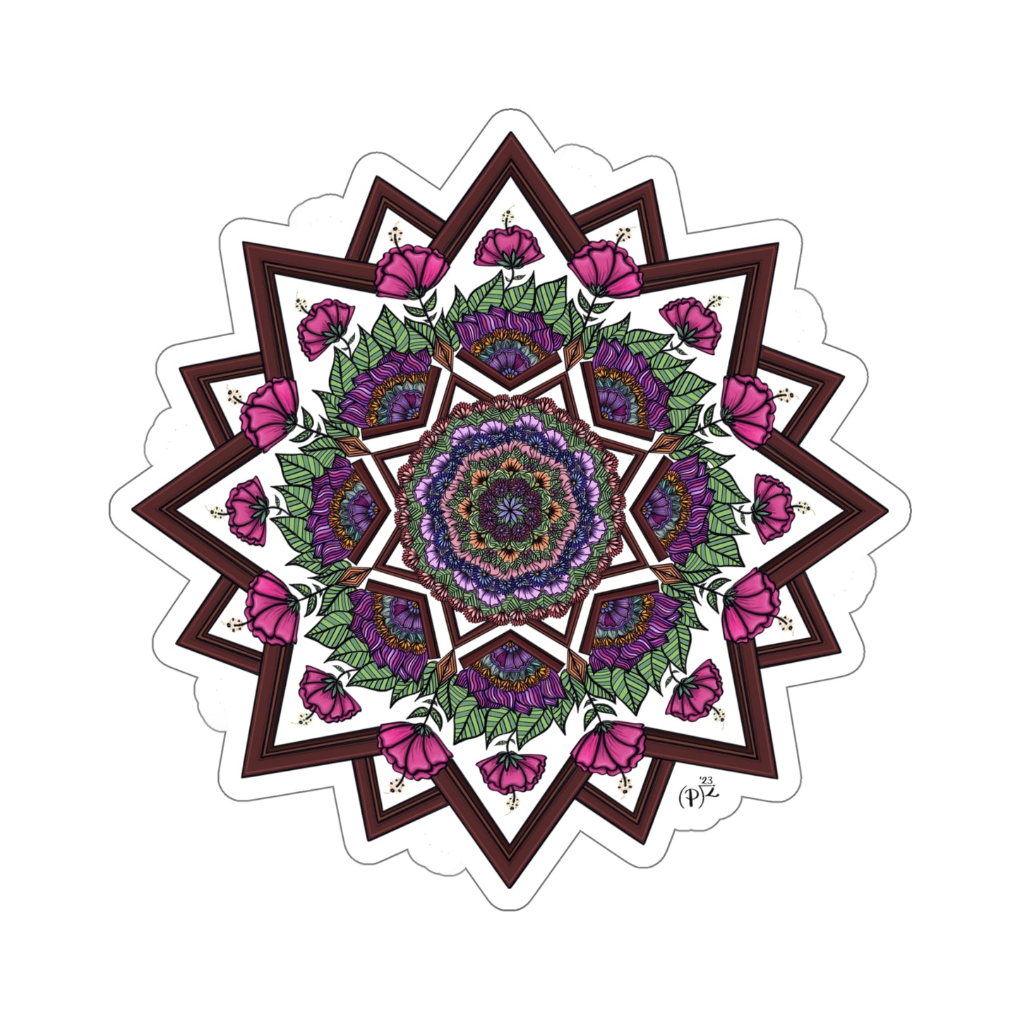 Floral and Wood Original Mandala Art Kiss-Cut Stickers