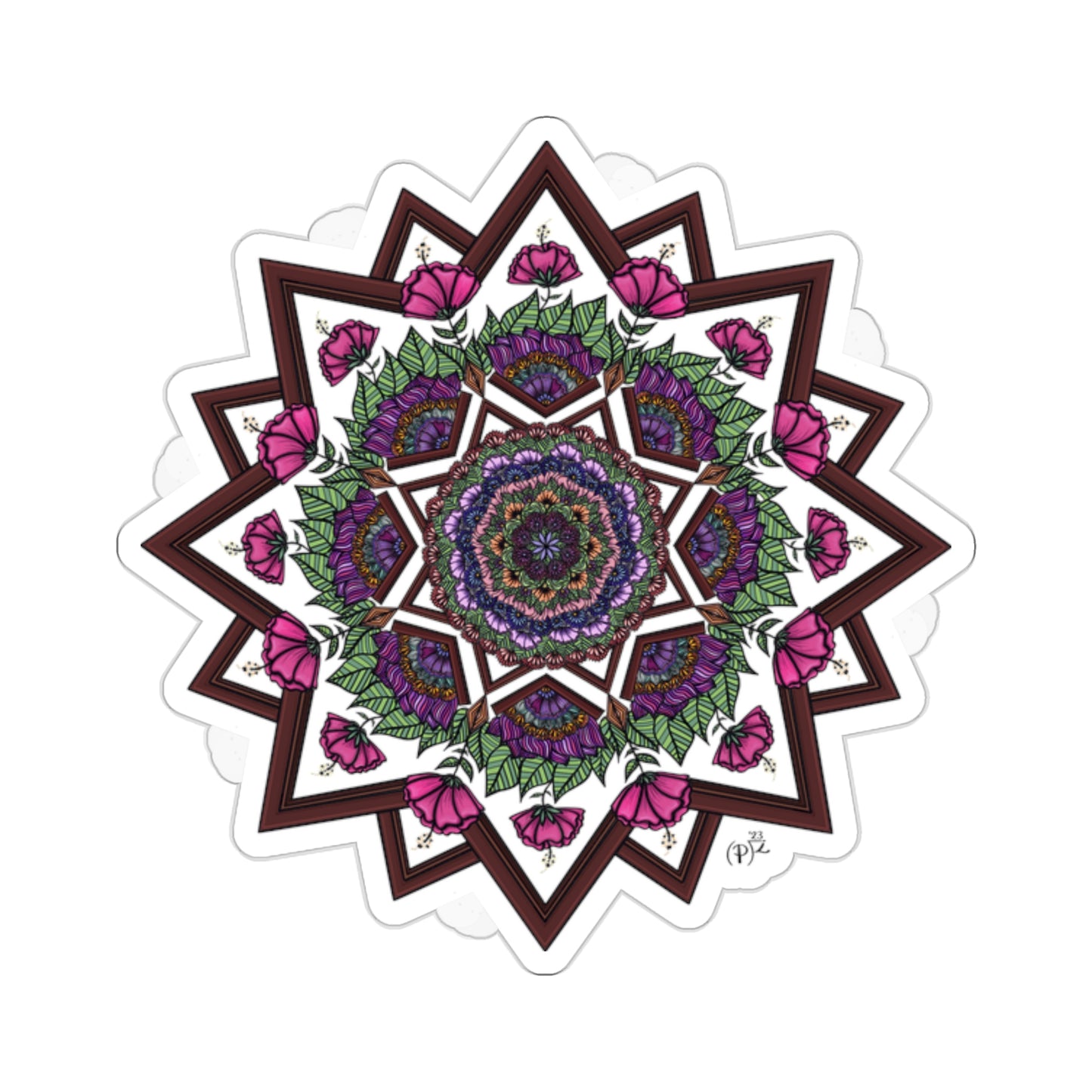 Floral and Wood Original Mandala Art Kiss-Cut Stickers