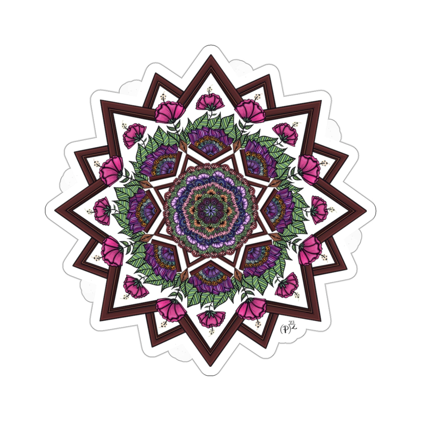 Floral and Wood Original Mandala Art Kiss-Cut Stickers