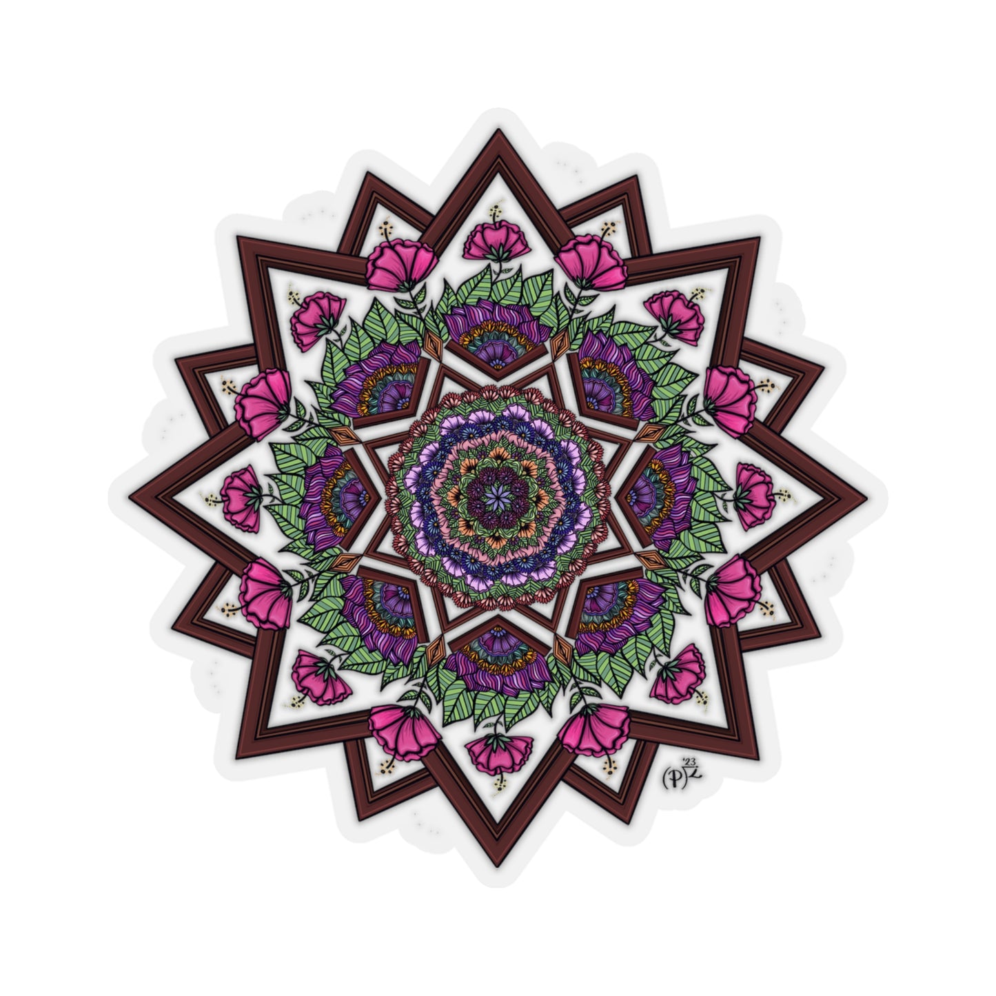 Floral and Wood Original Mandala Art Kiss-Cut Stickers