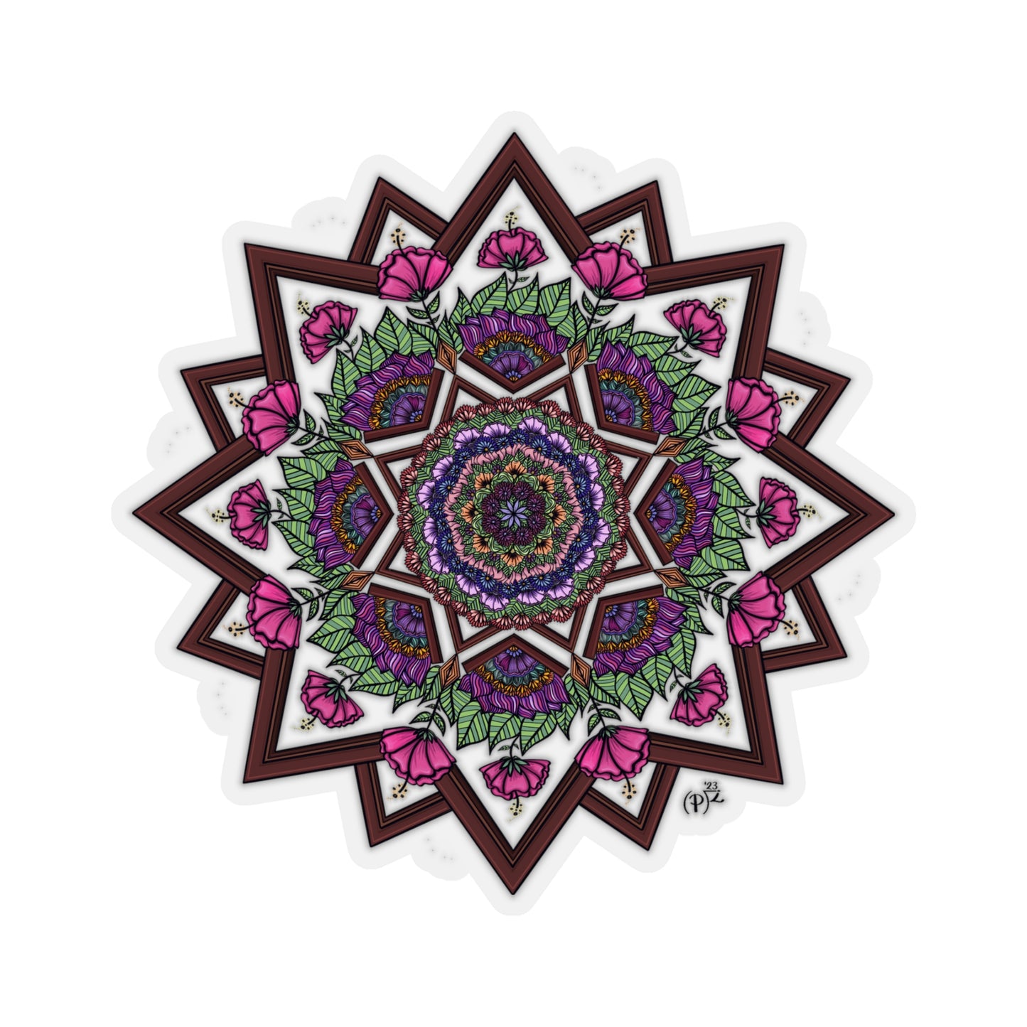 Floral and Wood Original Mandala Art Kiss-Cut Stickers