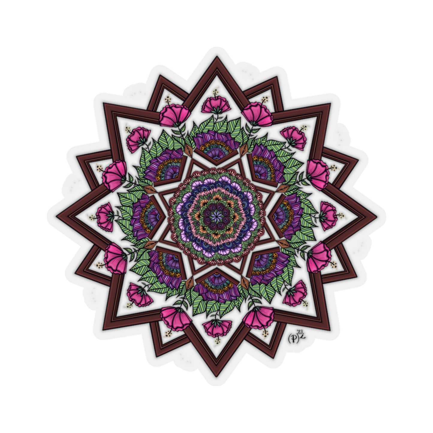 Floral and Wood Original Mandala Art Kiss-Cut Stickers