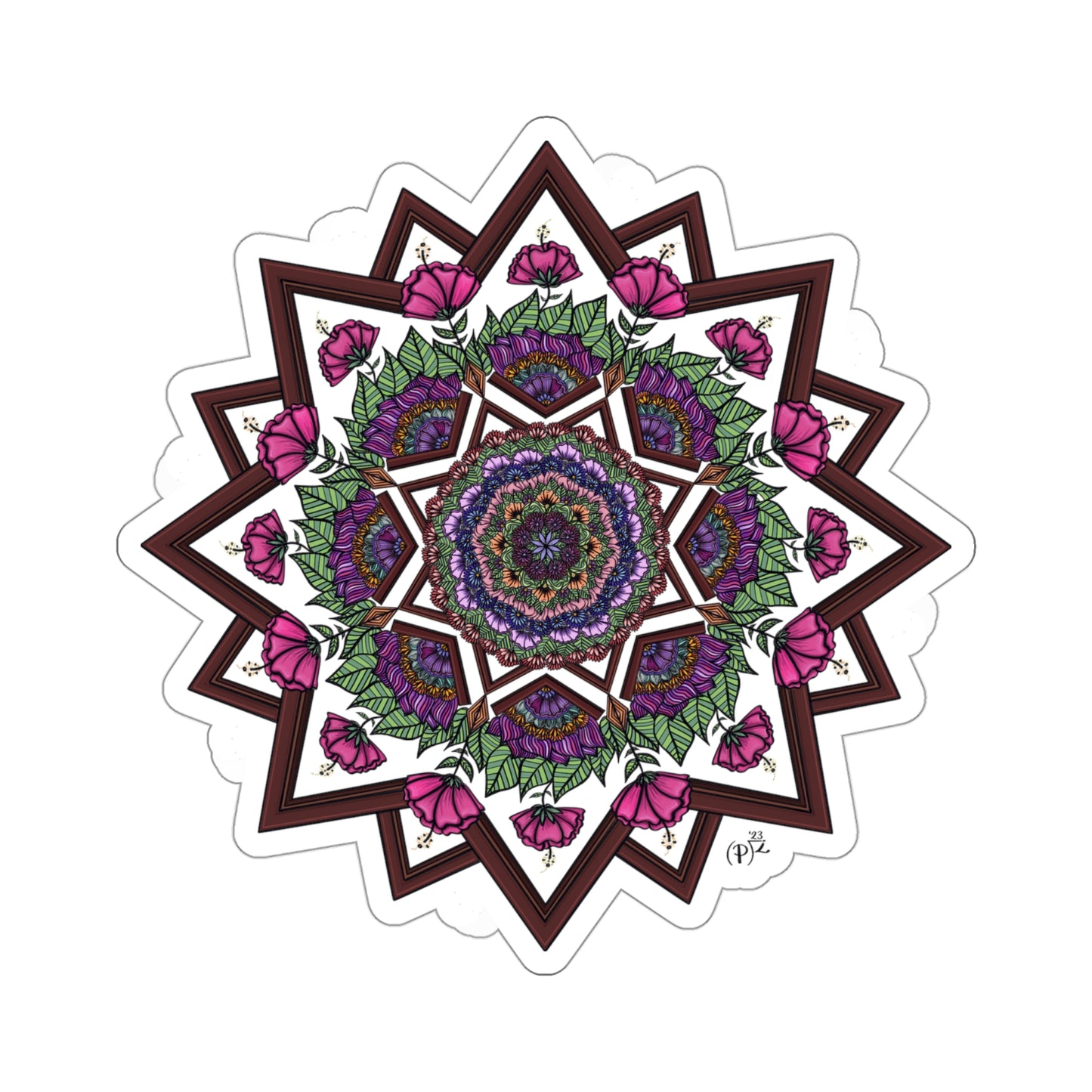 Floral and Wood Original Mandala Art Kiss-Cut Stickers